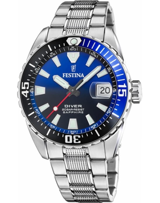 Festina Festina The Originals F20669/5  F20669/5 кварцевые мужские часы синий циферблат, браслет нержавеющая сталь 316l — вид спереди